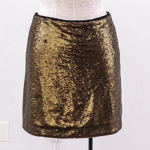 Massimo Dutti M Sequin Mini Skirt Gold Metallic - Picture 8 of 8